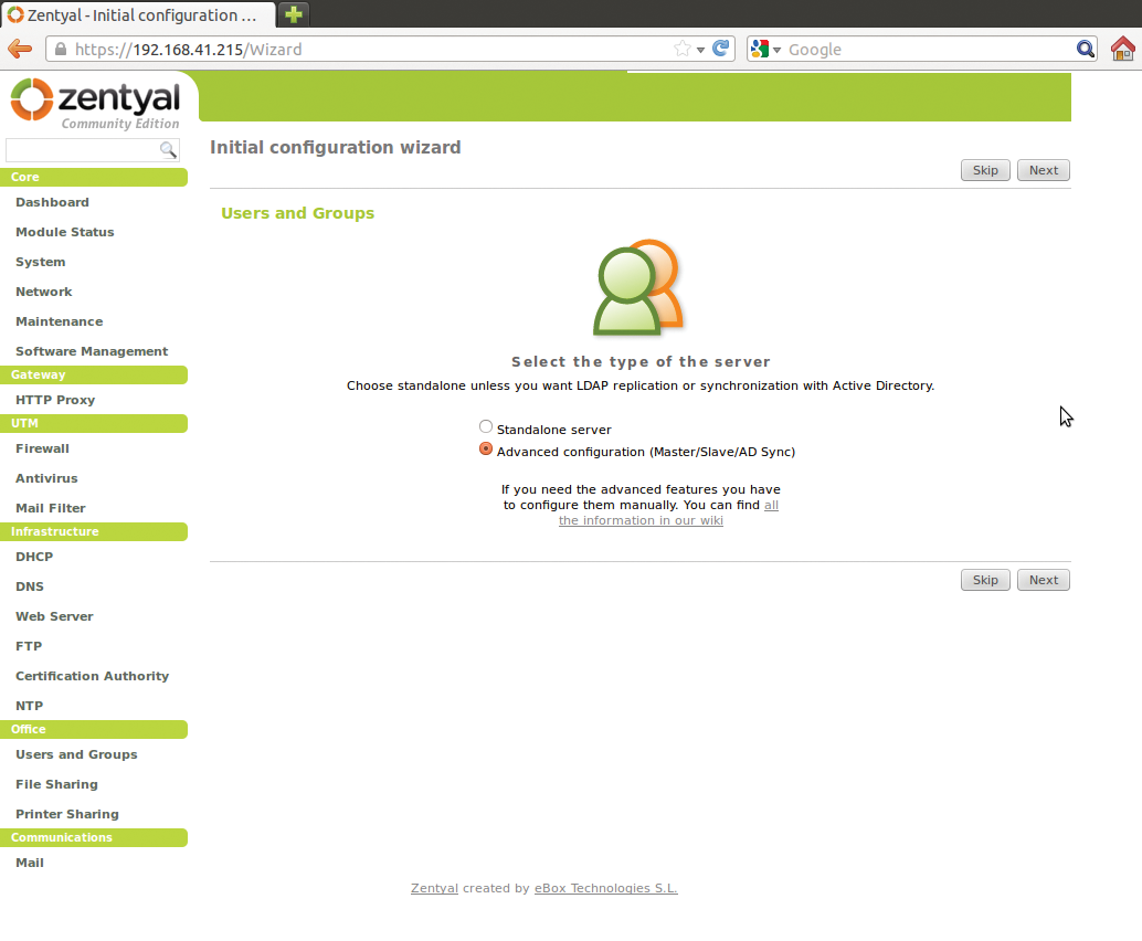 Zentyal manages users itself or integrates them from LDAP or Active Directory. Zentyal manages users itself or integrates them from LDAP or Active Directory.