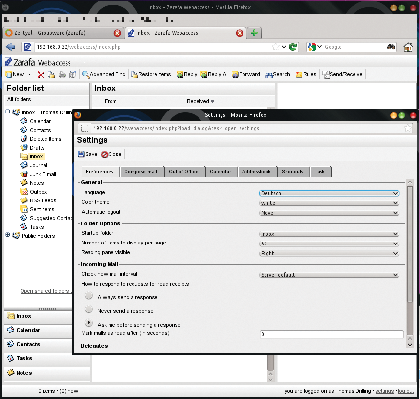 The language for Zarafa Webaccess can be chosen under the settings for Zarafas web client. The language for Zarafa Webaccess can be chosen under the settings for Zarafas web client.