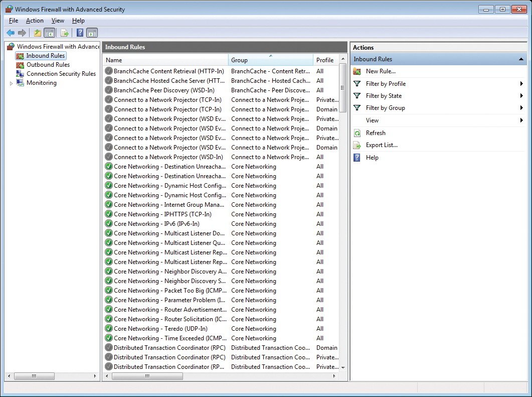 The management console shows the rules for inbound traffic. The management console shows the rules for inbound traffic.