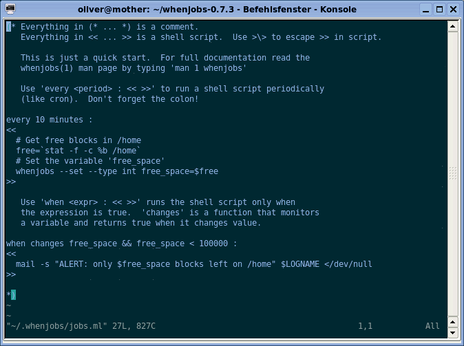 When you first start Whenjobs, it comes up with a job that displays a brief help text. When you first start Whenjobs, it comes up with a job that displays a brief help text.