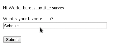 A simple input mask invites users to type their favorite team. A simple input mask invites users to type their favorite team.
