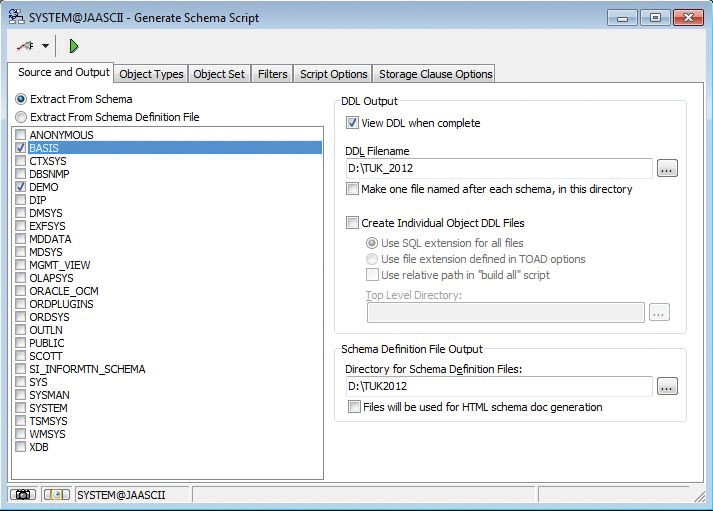 Exporting a database schema as an ASCII file. Exporting a database schema as an ASCII file.