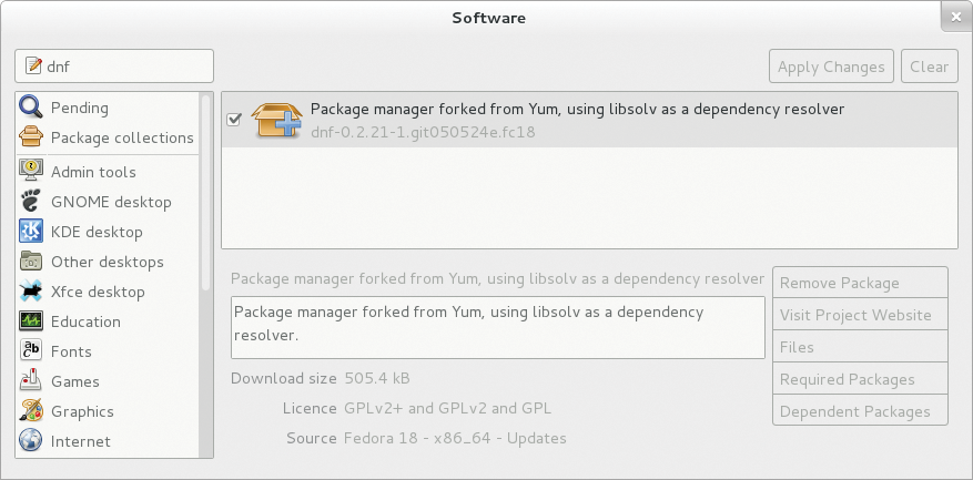 Fedora 18 includes DNF, a new Debian packaging utility. Fedora 18 includes DNF, a new Debian packaging utility.
