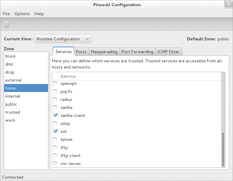 Fedora 18 includes a new firewall daemon with a graphical interface for configuration. Fedora 18 includes a new firewall daemon with a graphical interface for configuration.