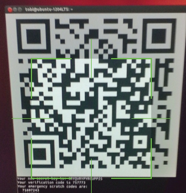 After scanning a QR code from the screen, the Google Authenticator app is then associated with the user account. After scanning a QR code from the screen, the Google Authenticator app is then associated with the user account.
