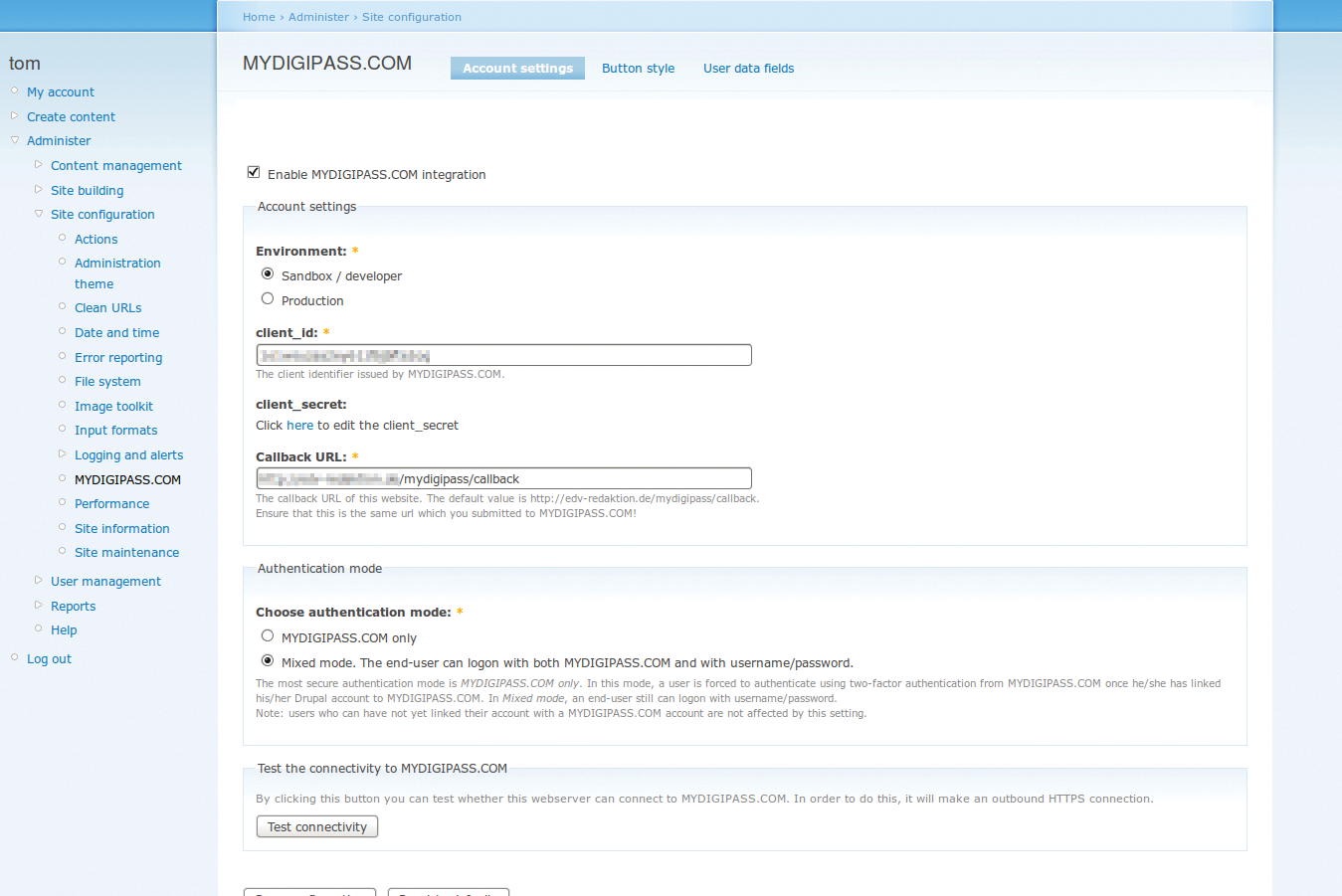 Configuring the Mydigipass plugin is simple using the Drupal module configurator. A special mode allows you to test the setup without immediately being locked out of the CMS. Configuring the Mydigipass plugin is simple using the Drupal module configurator. A special mode allows you to test the setup without immediately being locked out of the CMS.