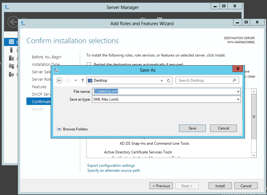 Saving an XML file in Server Manager. Saving an XML file in Server Manager.