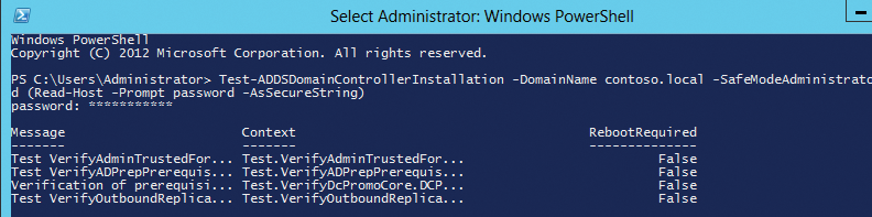 Successfully testing the conditions for installing a new domain controller. Successfully testing the conditions for installing a new domain controller.