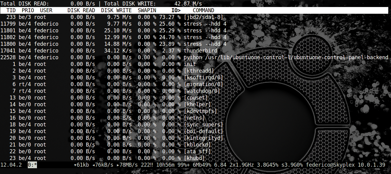 iotop showing the effect of stress --hdd 4 on disk writes. iotop showing the effect of stress --hdd 4 on disk writes.