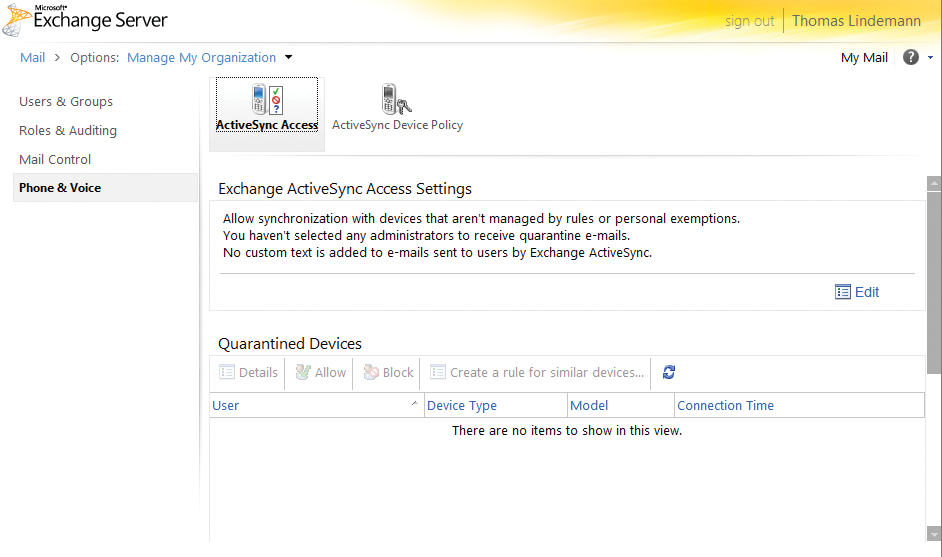 Managing approved ActiveSync devices. Managing approved ActiveSync devices.