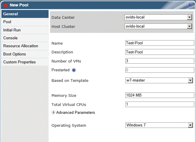 Creating a pool in the VDI environment. Creating a pool in the VDI environment.