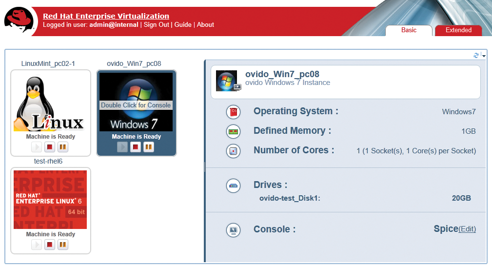 The RHEV environment user portal. The RHEV environment user portal.