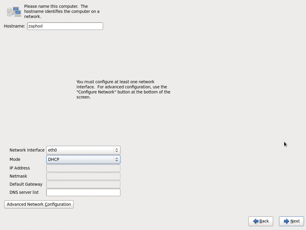 When setting up the network cards, you can access the Advanced Network Configuration to use the Linux Network Manager. When setting up the network cards, you can access the Advanced Network Configuration to use the Linux Network Manager.