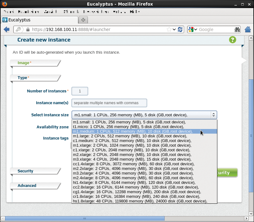 Eucalyptus gives you a choice between different virtual machines with different hardware models. Eucalyptus gives you a choice between different virtual machines with different hardware models.