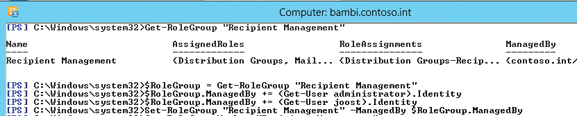 With PowerShell, you can assign management role group memberships and change assignments. With PowerShell, you can assign management role group memberships and change assignments.