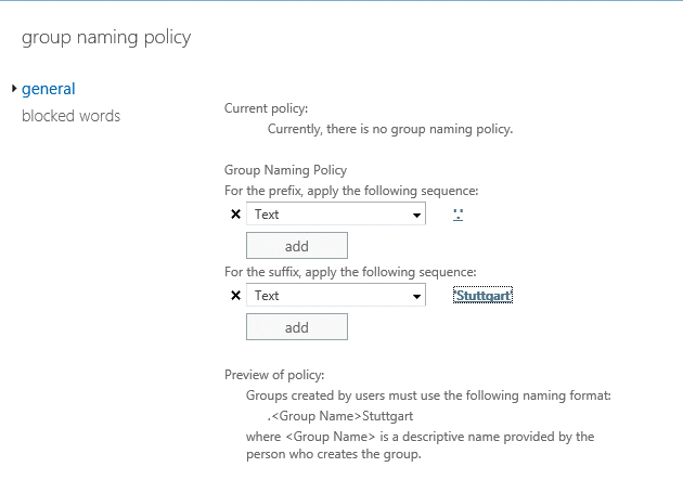 Creating a new group naming policy. Creating a new group naming policy.
