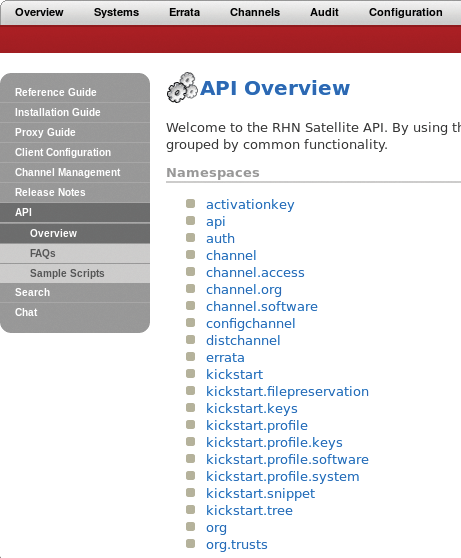 The Spacewalk server offers a good selection of XML-RPC-based methods for task automation. The Spacewalk server offers a good selection of XML-RPC-based methods for task automation.