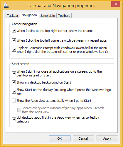 In the Navigation settings, you can specify that the Windows desktop appears directly after logging in. In the Navigation settings, you can specify that the Windows desktop appears directly after logging in.