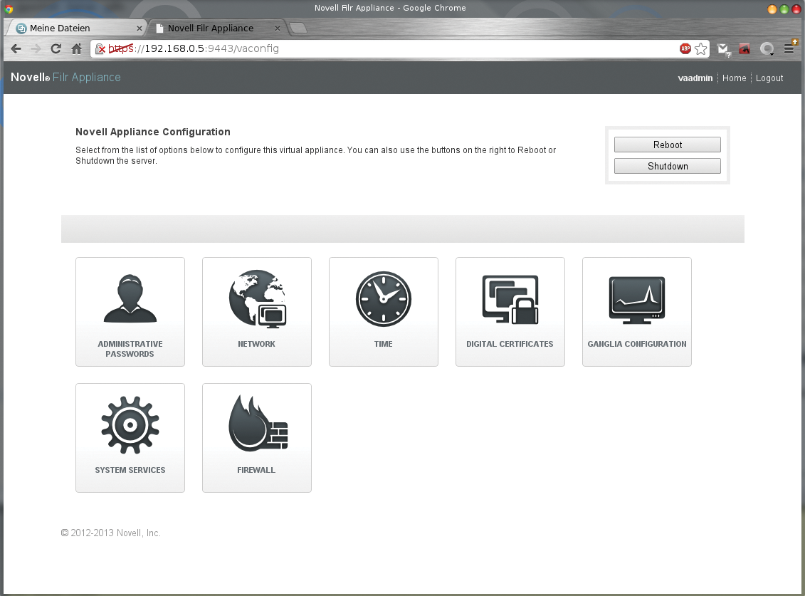 Starting and stopping Filr is a task for Novell Appliance Configuration. Starting and stopping Filr is a task for Novell Appliance Configuration.