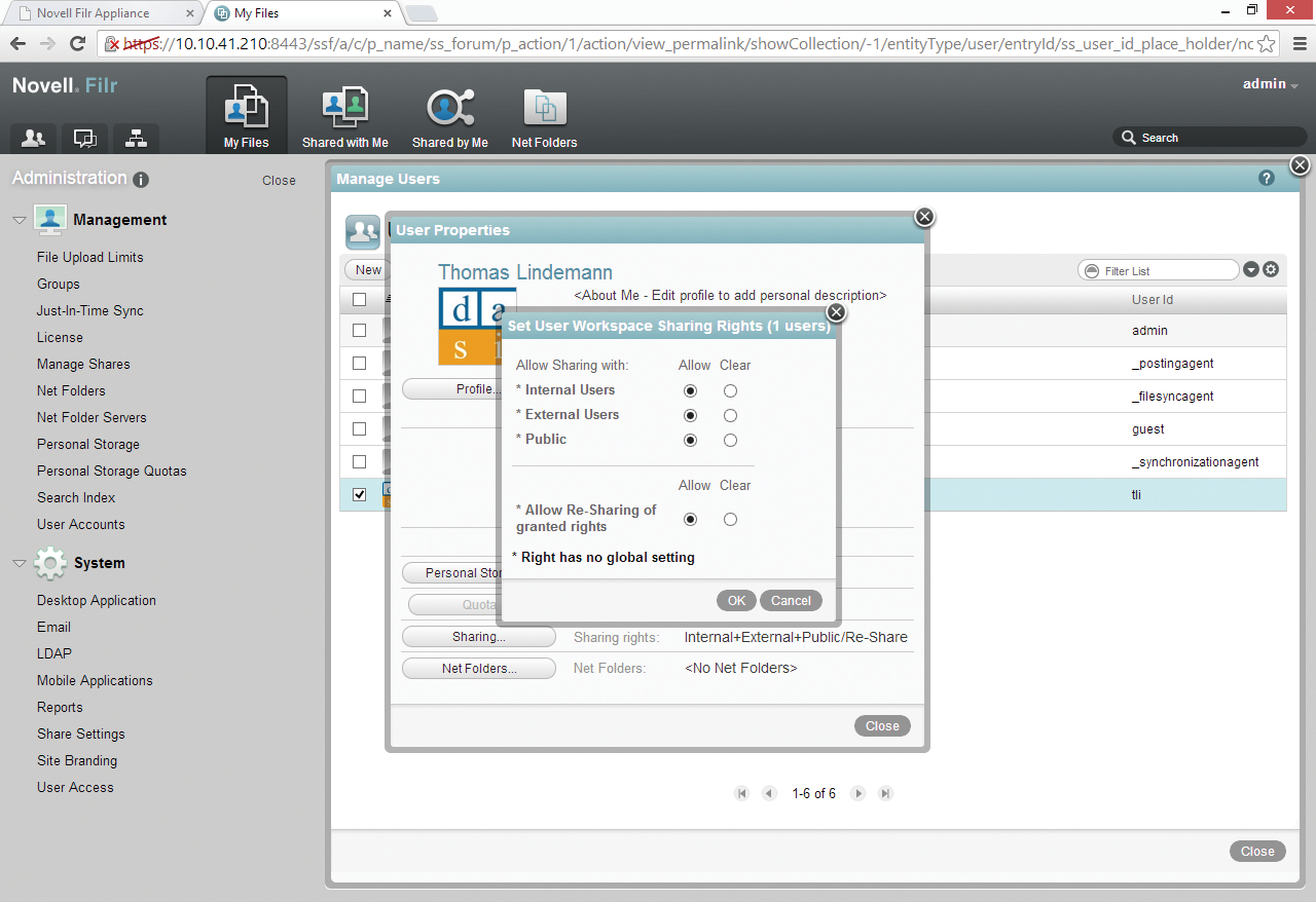 Besides concrete, object-specific sharing rights, the admin can also define what kind of sharing rights users have in their own work area. Besides concrete, object-specific sharing rights, the admin can also define what kind of sharing rights users have in their own work area.