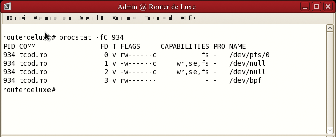 The output from procstat with a Capsicum-secured tcpdump. The output from procstat with a Capsicum-secured tcpdump.