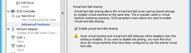 You can share virtual disks in Windows Server 2012 R2 and use them in the cluster. You can share virtual disks in Windows Server 2012 R2 and use them in the cluster.