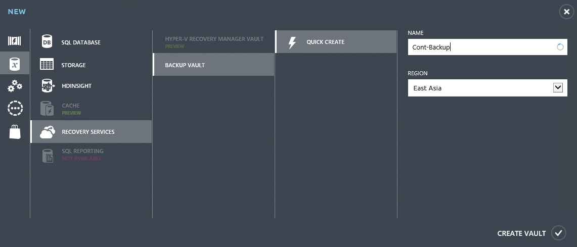 To use Windows Azure backup, you first need a backup vault. To use Windows Azure backup, you first need a backup vault.