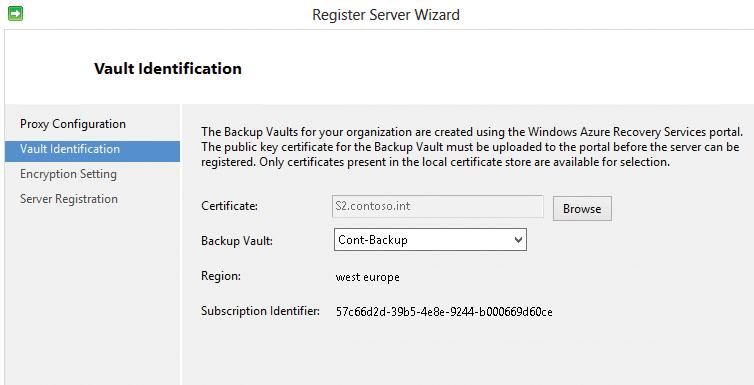While setting up the agent, you use a certificate to map it to a vault in Windows Azure. While setting up the agent, you use a certificate to map it to a vault in Windows Azure.
