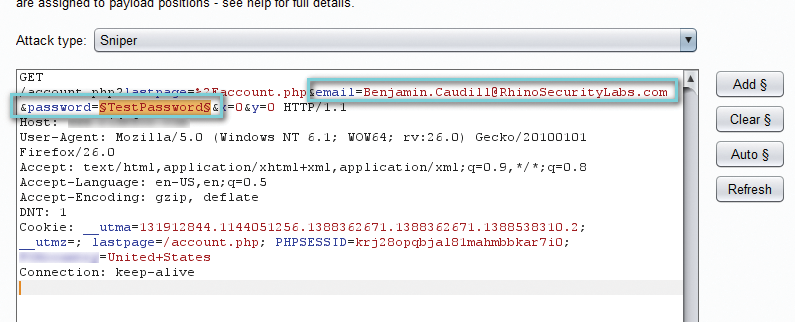 Intruder with username/password selected. Intruder with username/password selected.