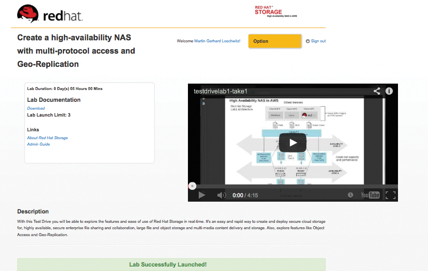 Red Hat offers a RHSS test drive with VMs that are hosted on Amazon's AWS. Red Hat offers a RHSS test drive with VMs that are hosted on Amazon's AWS.