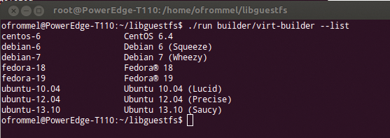 Virt-builder displays a list of the Linux systems it can install. Virt-builder displays a list of the Linux systems it can install.