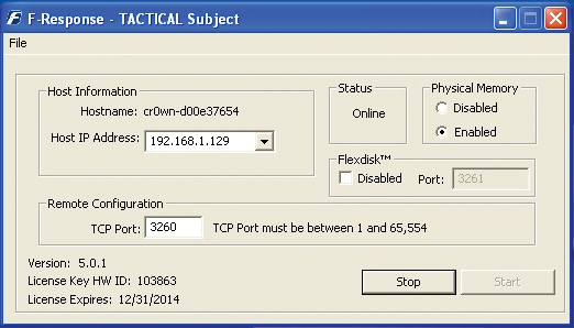 Running the TACTICAL Subject program on the infected Windows box; remember to enable physical memory. Running the TACTICAL Subject program on the infected Windows box; remember to enable physical memory.