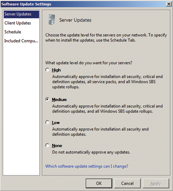 The settings for server updates must be set to at least Medium and the update settings for the clients to High. The settings for server updates must be set to at least Medium and the update settings for the clients to High.