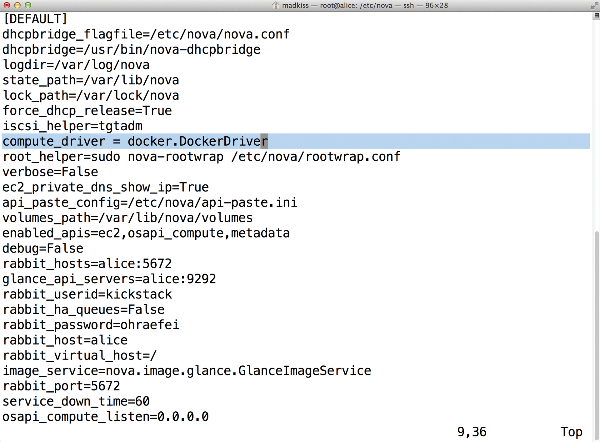 This entry highlighted in this figure activates the Docker virtualization driver, which was introduced to OpenStack in the Havana release. This entry highlighted in this figure activates the Docker virtualization driver, which was introduced to OpenStack in the Havana release.