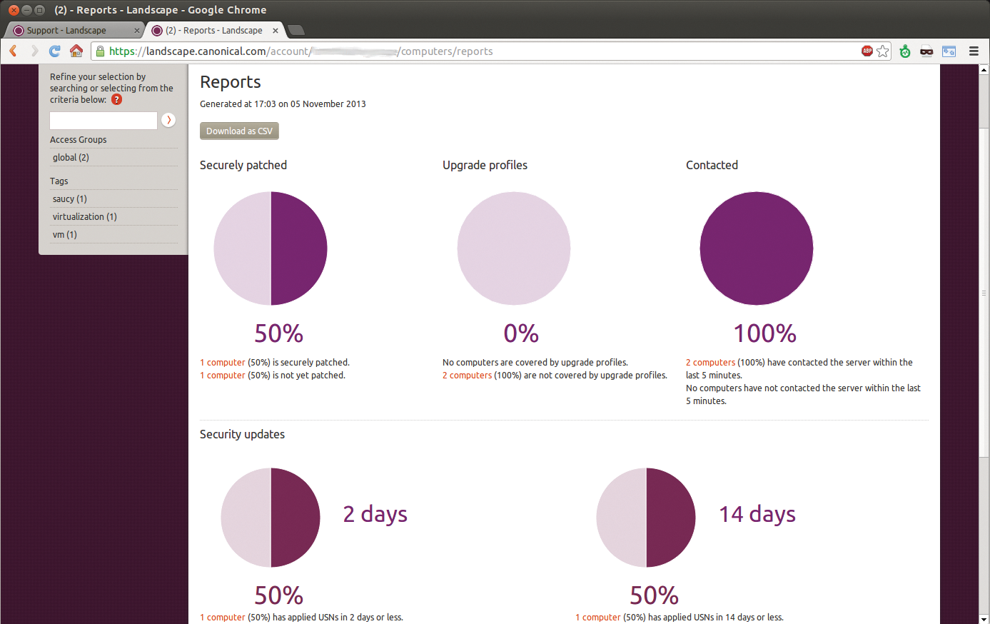 Landscape reports provide an overview of the states of the monitored computers. Landscape reports provide an overview of the states of the monitored computers.