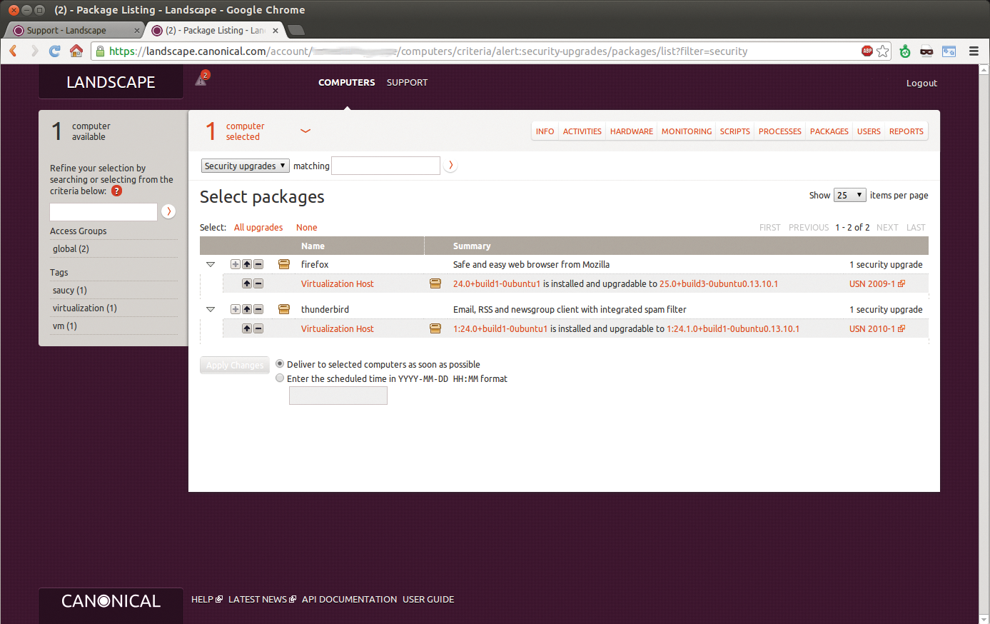 Landscape installs and updates packages individually or in groups. Landscape installs and updates packages individually or in groups.