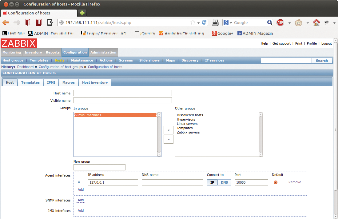 Configuring the monitored hosts in the web interface. Configuring the monitored hosts in the web interface.