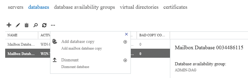 After creating a DAG, you can configure the Mailbox Database copies in use. After creating a DAG, you can configure the Mailbox Database copies in use.