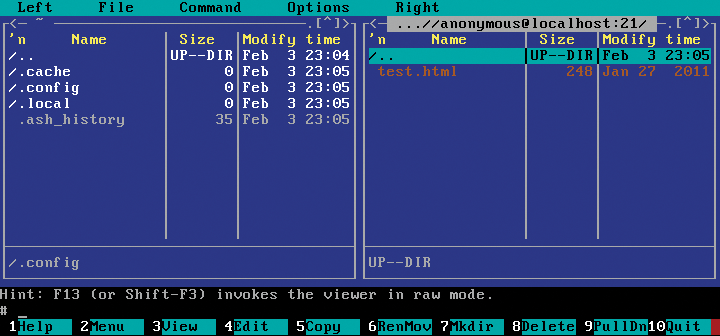 Midnight Commander helps with file management on the console. Midnight Commander helps with file management on the console.