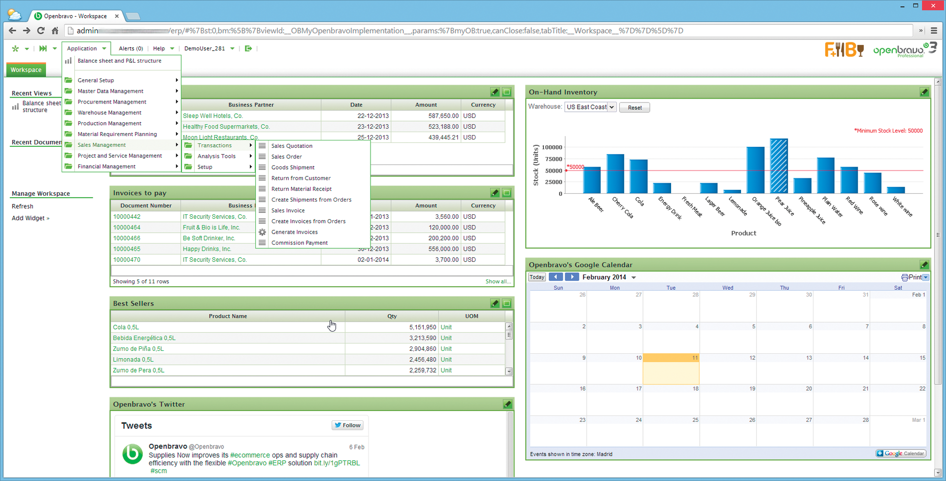 The dashboard of a running Openbravo ERP system. The dashboard of a running Openbravo ERP system.