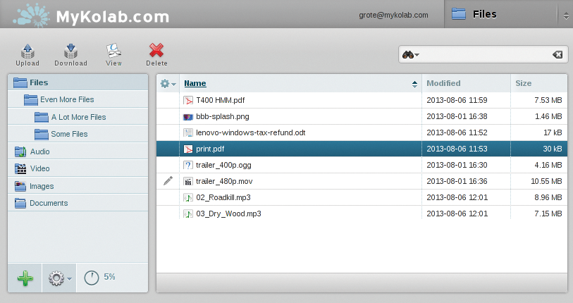 Kolab Systems offers a web service that includes all the features of the Kolab groupware. This figure shows the file browser, which is provided by SabreDAV. Kolab Systems offers a web service that includes all the features of the Kolab groupware. This figure shows the file browser, which is provided by SabreDAV.