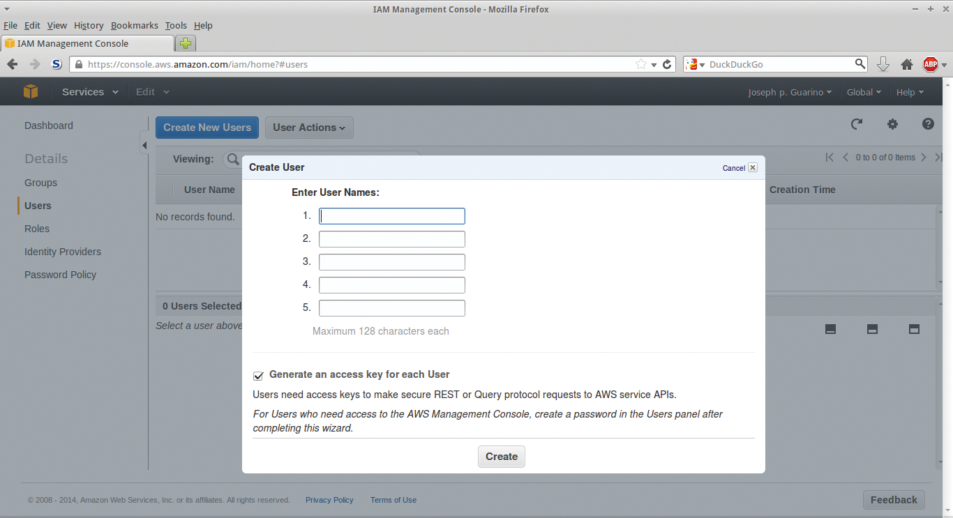Creating a new user. Creating a new user.