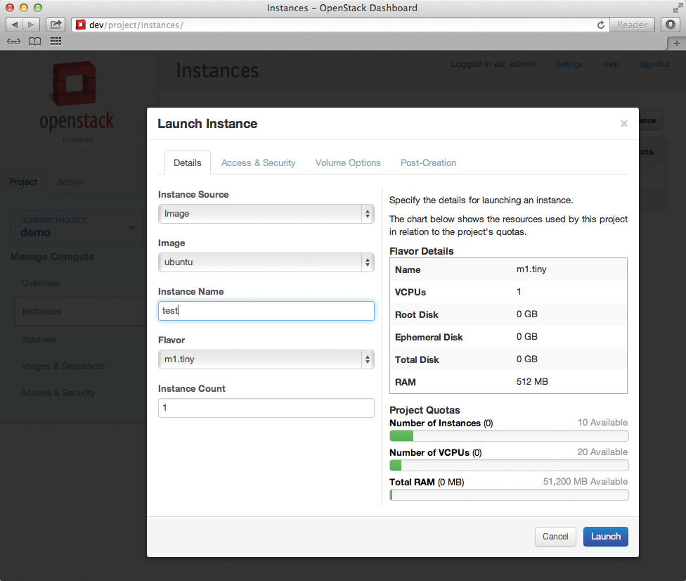 Launching a virtual machine in OpenStack. Launching a virtual machine in OpenStack.
