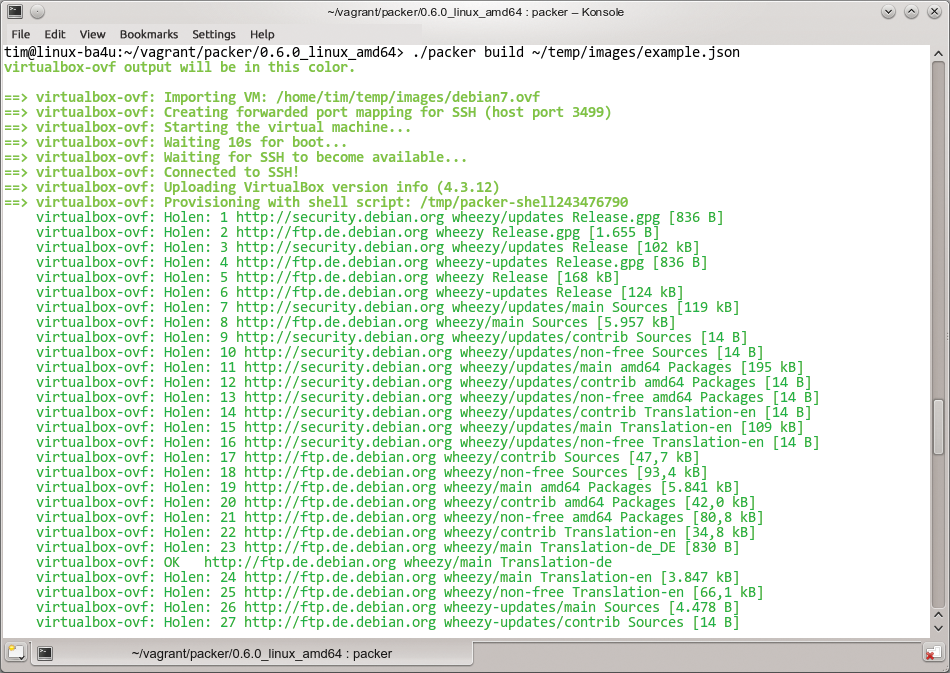 Packer harnesses VirtualBox to build the finished image. Packer harnesses VirtualBox to build the finished image.