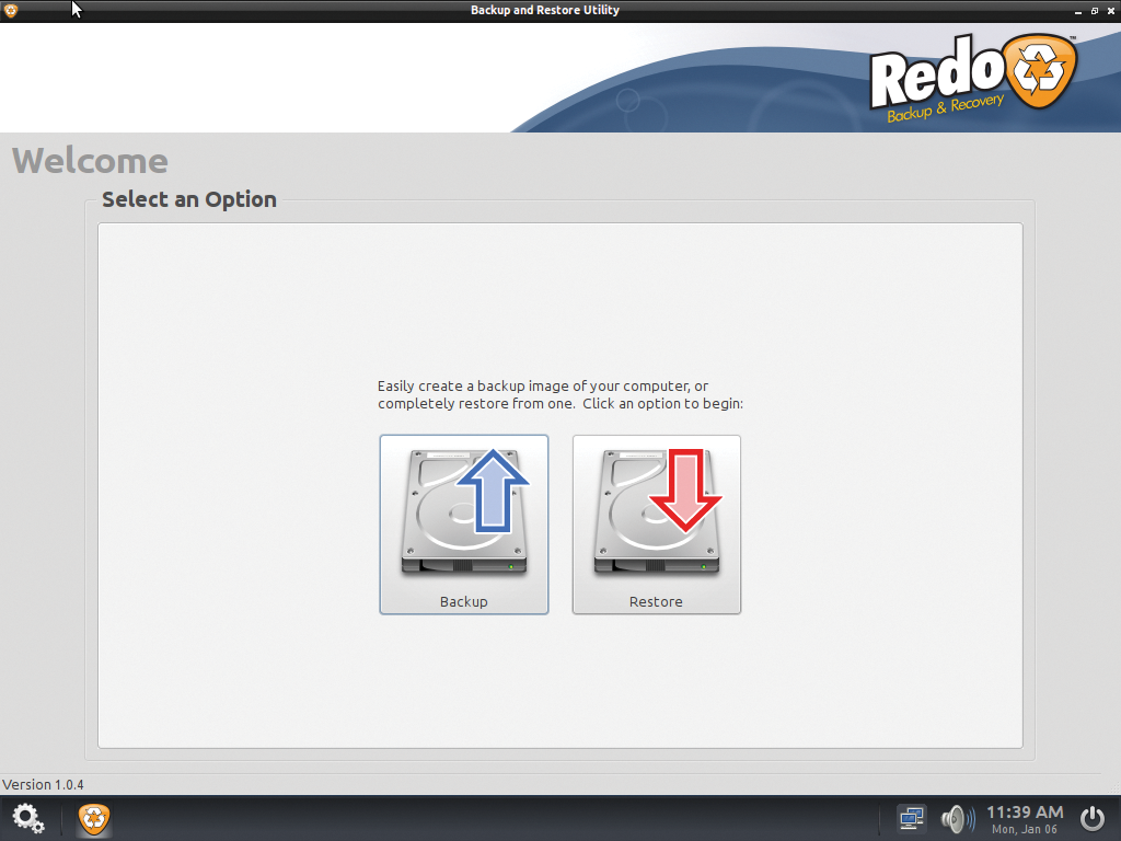 The user interface of Redo Backup focuses on the essentials. The user interface of Redo Backup focuses on the essentials.