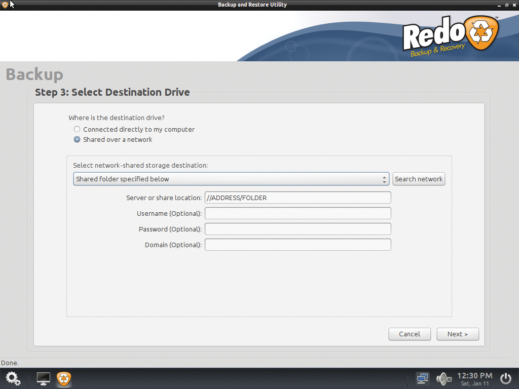 Redo can save images on locally connected disks, Samba shares, and FTP servers. Redo can save images on locally connected disks, Samba shares, and FTP servers.