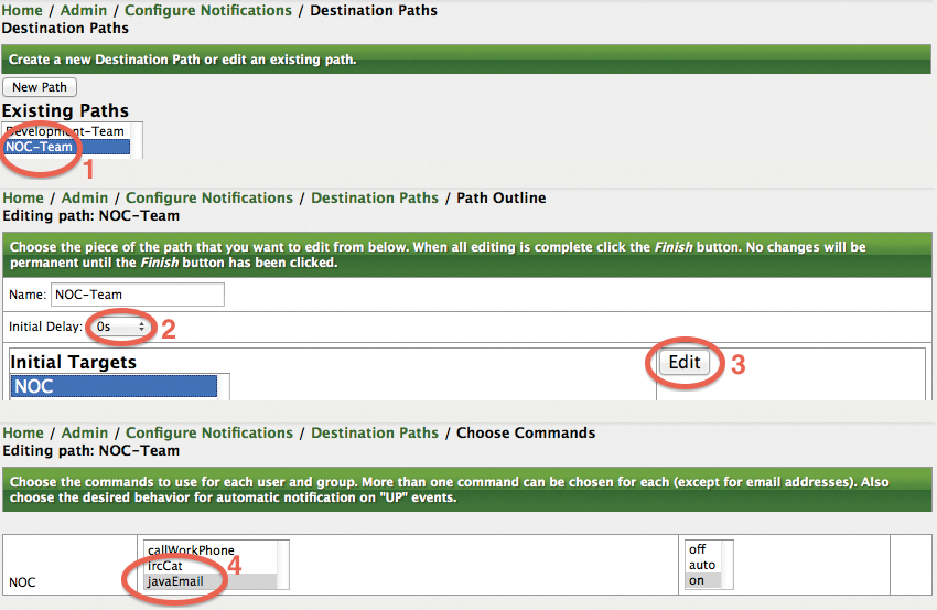 Creating the notification path for the NOC group. Creating the notification path for the NOC group.