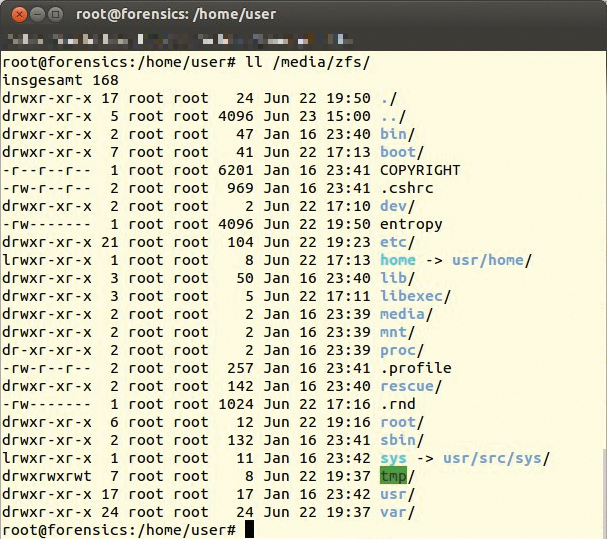 Success really can look this unspectacular: The contents of the ZFS pool below /media/zfs. Success really can look this unspectacular: The contents of the ZFS pool below /media/zfs.