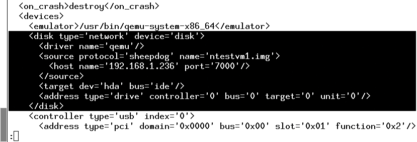 Excerpt from the XML description of a virtual server that has entrusted its hard drive to the sheep. Excerpt from the XML description of a virtual server that has entrusted its hard drive to the sheep.