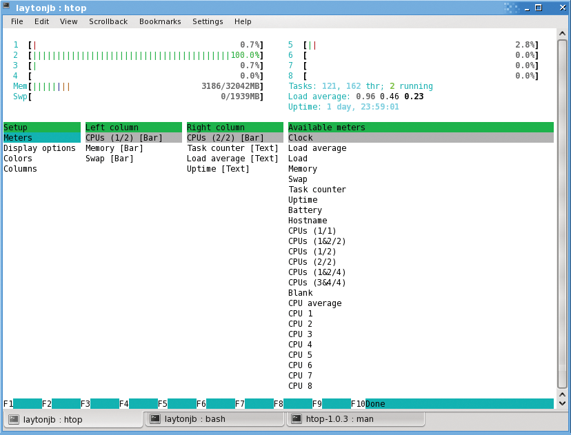 Htop setup screen. Htop setup screen.